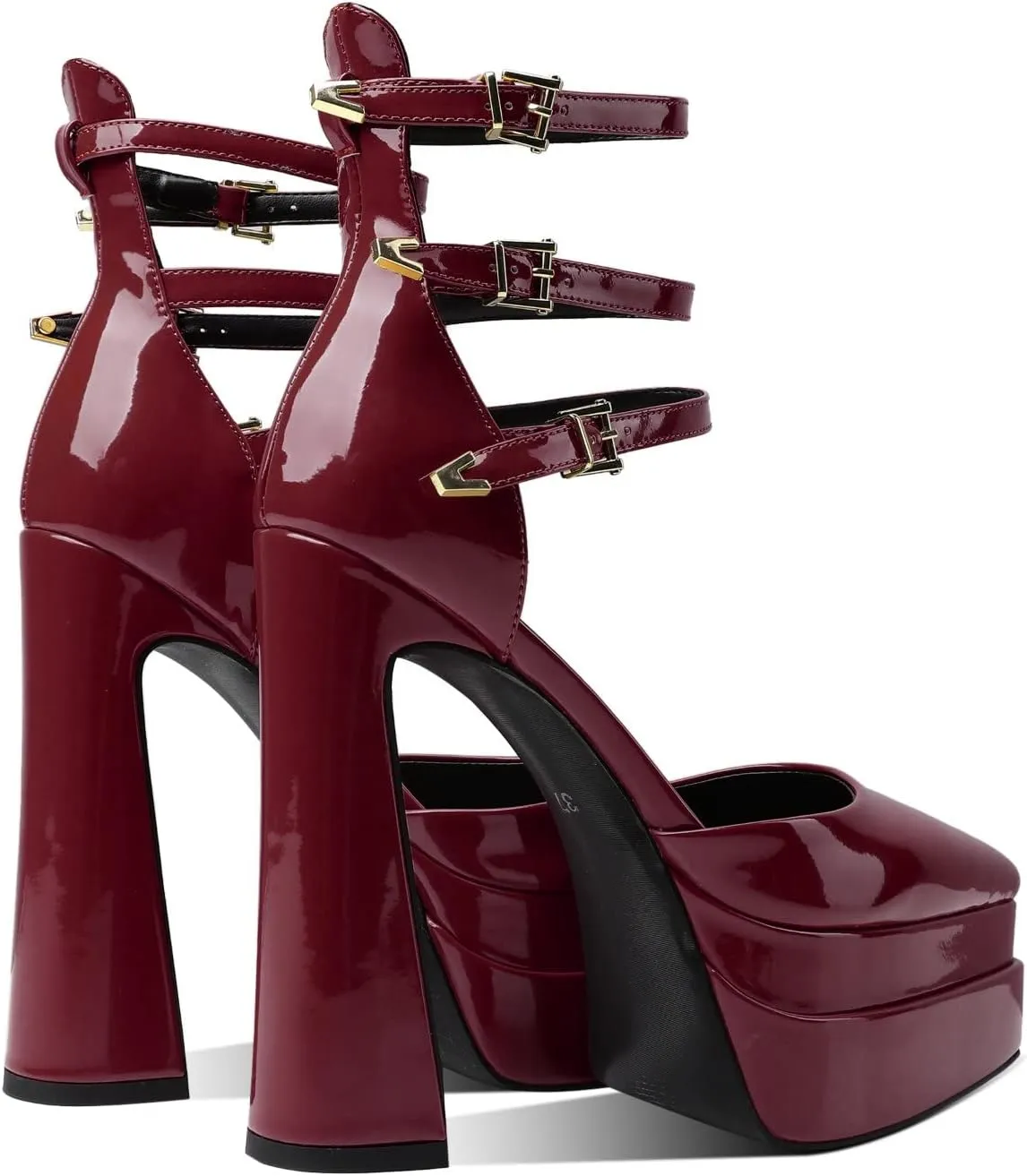 THESHY Womens Platform Chunky Heels Ankle Strap Chunky Block High Heel Pointed Toe Fashion Buckles Dress Pumps