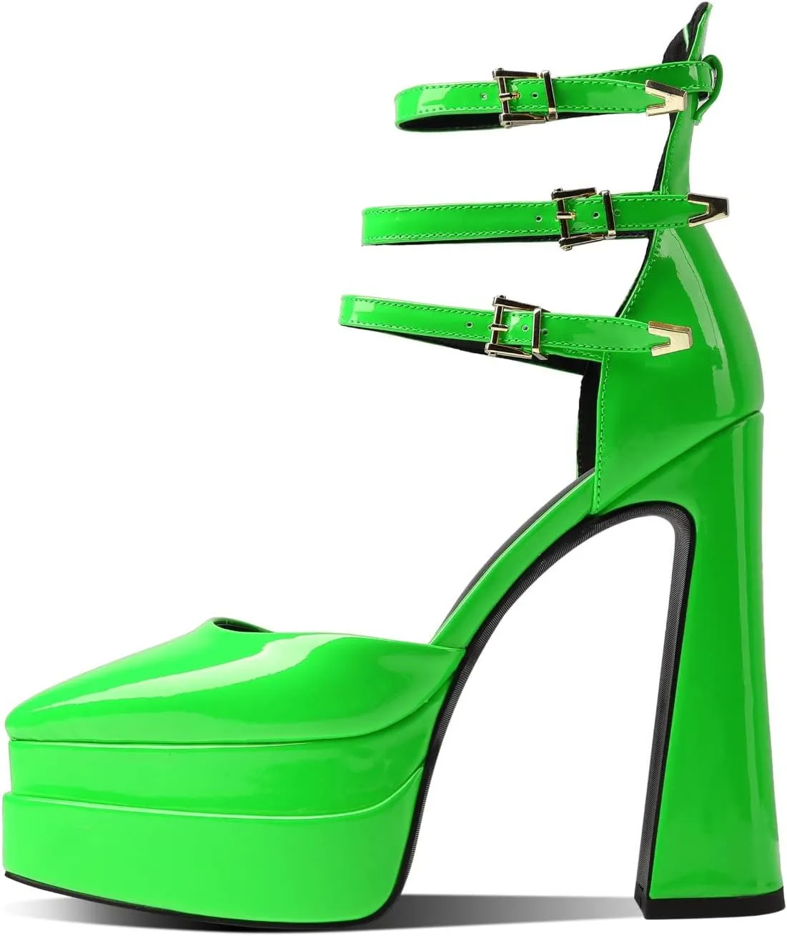 THESHY Womens Platform Chunky Heels Ankle Strap Chunky Block High Heel Pointed Toe Fashion Buckles Dress Pumps