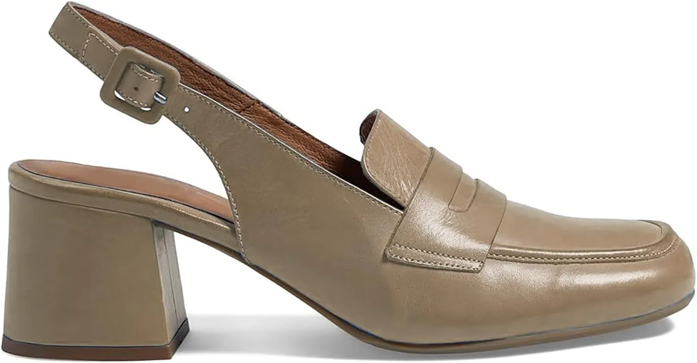 Women Slingback Loafers Chunky Heel Square Toe Dress Shoes Slingback 2 inch Mid Block Heel Penny Loafers Slingback Pumps Sandals Buckle Strap Dressy Office Casual Retro Matte 4-11 M US