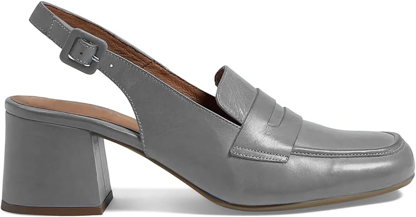 Women Slingback Loafers Chunky Heel Square Toe Dress Shoes Slingback 2 inch Mid Block Heel Penny Loafers Slingback Pumps Sandals Buckle Strap Dressy Office Casual Retro Matte 4-11 M US