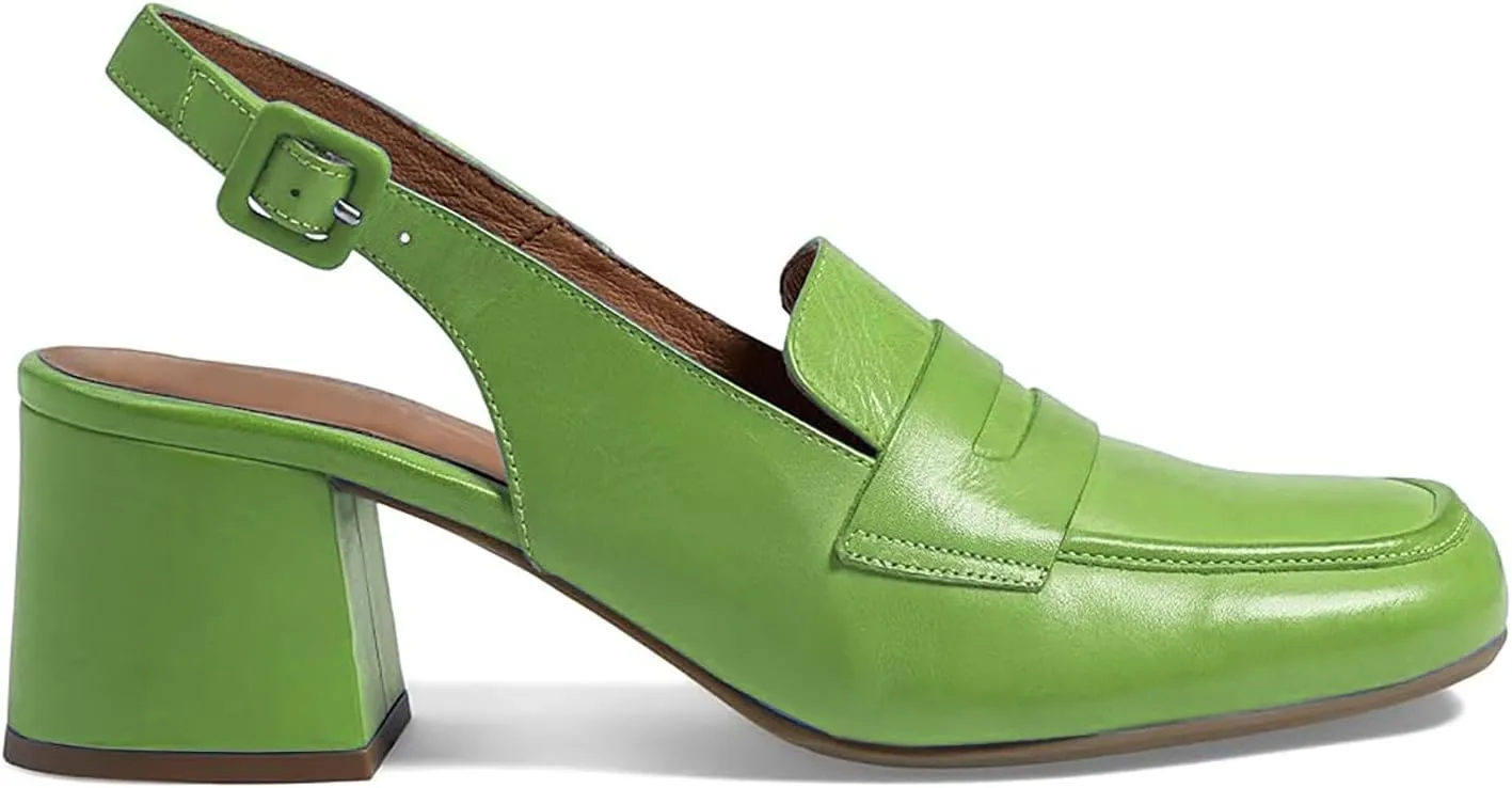 Women Slingback Loafers Chunky Heel Square Toe Dress Shoes Slingback 2 inch Mid Block Heel Penny Loafers Slingback Pumps Sandals Buckle Strap Dressy Office Casual Retro Matte 4-11 M US