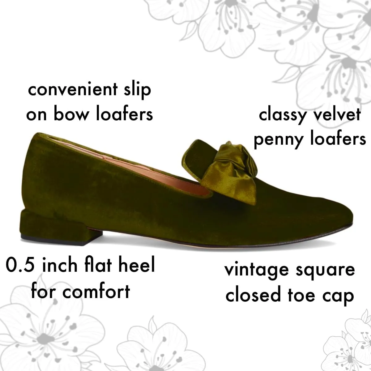 Women Velvet Bow Flats Closed Square Toe Slip On Flat Penny Loafers Comfort Bow-Knot Ballet Flats Office Ladies Work Flat Heel Dress Shoes Fashion Casual Club Driver Flats Fall 4-11 M US