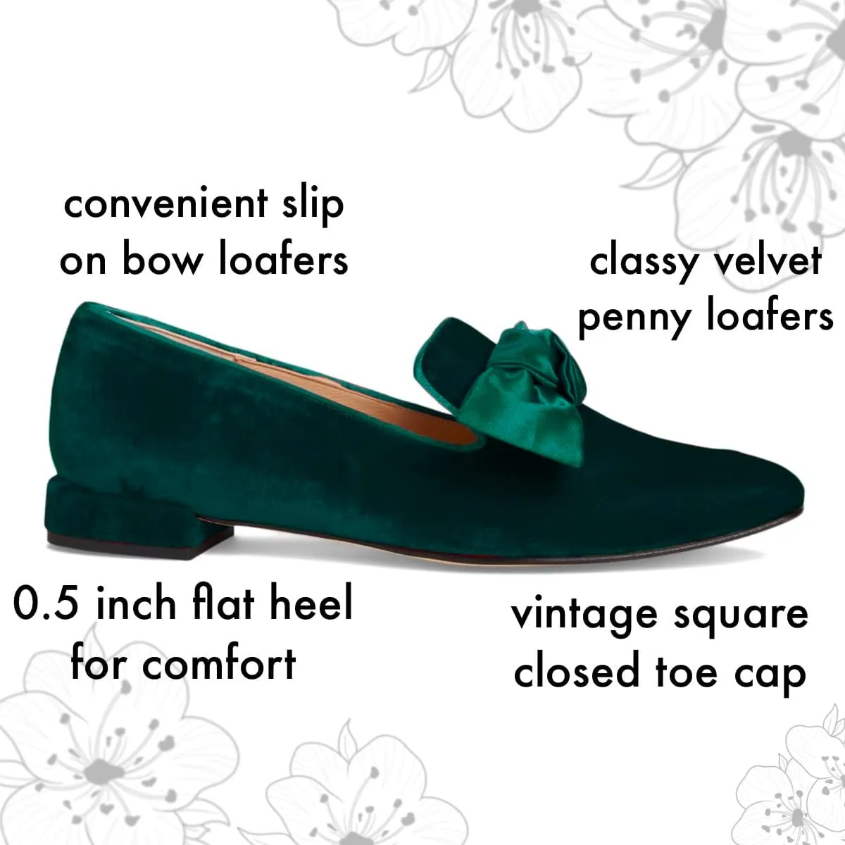 Women Velvet Bow Flats Closed Square Toe Slip On Flat Penny Loafers Comfort Bow-Knot Ballet Flats Office Ladies Work Flat Heel Dress Shoes Fashion Casual Club Driver Flats Fall 4-11 M US