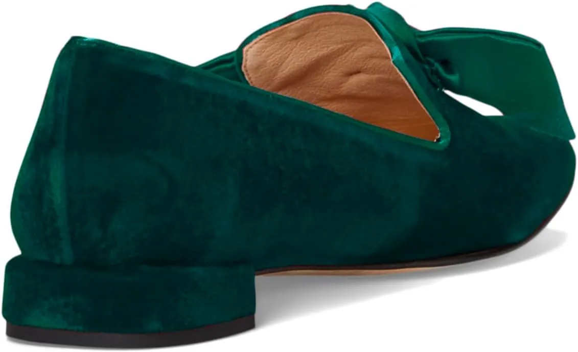 Women Velvet Bow Flats Closed Square Toe Slip On Flat Penny Loafers Comfort Bow-Knot Ballet Flats Office Ladies Work Flat Heel Dress Shoes Fashion Casual Club Driver Flats Fall 4-11 M US