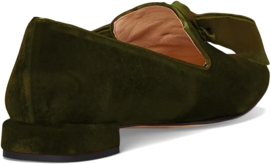Women Velvet Bow Flats Closed Square Toe Slip On Flat Penny Loafers Comfort Bow-Knot Ballet Flats Office Ladies Work Flat Heel Dress Shoes Fashion Casual Club Driver Flats Fall 4-11 M US