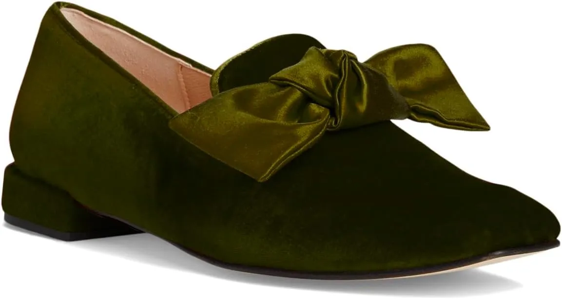 Women Velvet Bow Flats Closed Square Toe Slip On Flat Penny Loafers Comfort Bow-Knot Ballet Flats Office Ladies Work Flat Heel Dress Shoes Fashion Casual Club Driver Flats Fall 4-11 M US