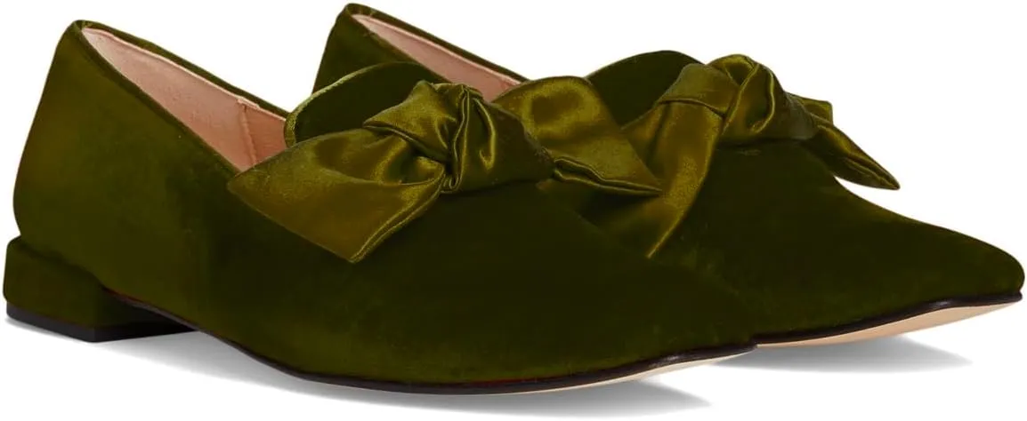 Women Velvet Bow Flats Closed Square Toe Slip On Flat Penny Loafers Comfort Bow-Knot Ballet Flats Office Ladies Work Flat Heel Dress Shoes Fashion Casual Club Driver Flats Fall 4-11 M US