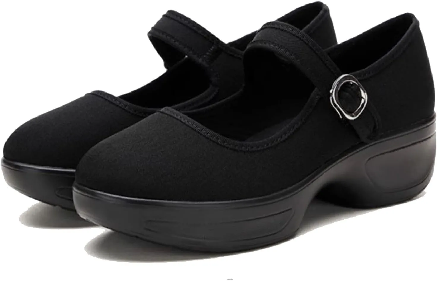 Women's Canvas Platform Mary Janes Pumps with Adjust Buckle Strap Casual Comfortable Closed Round Toe Orthopedics Block Heels Sandals for Prom Work Walking Shoes