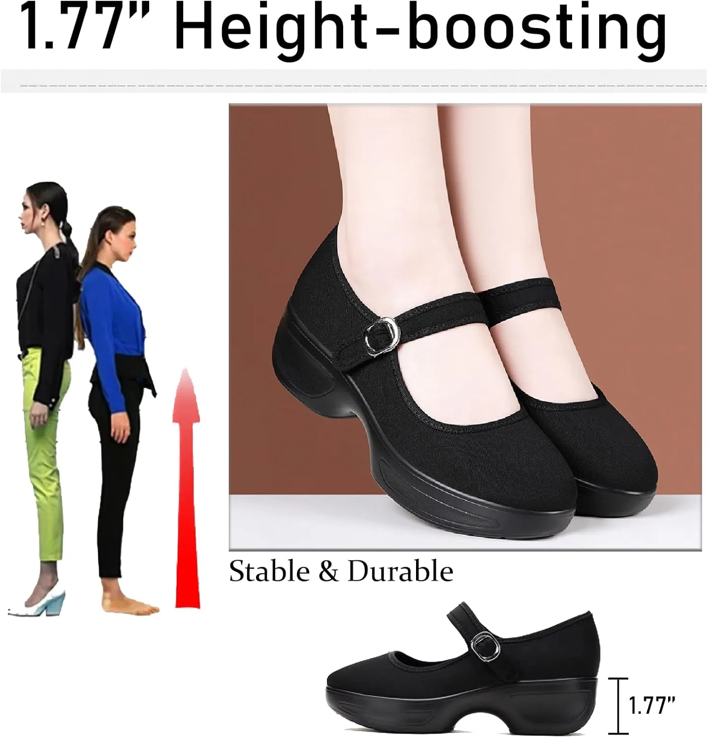 Women's Canvas Platform Mary Janes Pumps with Adjust Buckle Strap Casual Comfortable Closed Round Toe Orthopedics Block Heels Sandals for Prom Work Walking Shoes