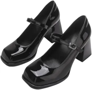 Women's Chunky Low Block Heels Mary Jane Closed Toe Work Pumps Comfortable Round Toe Dress Wedding Shoes