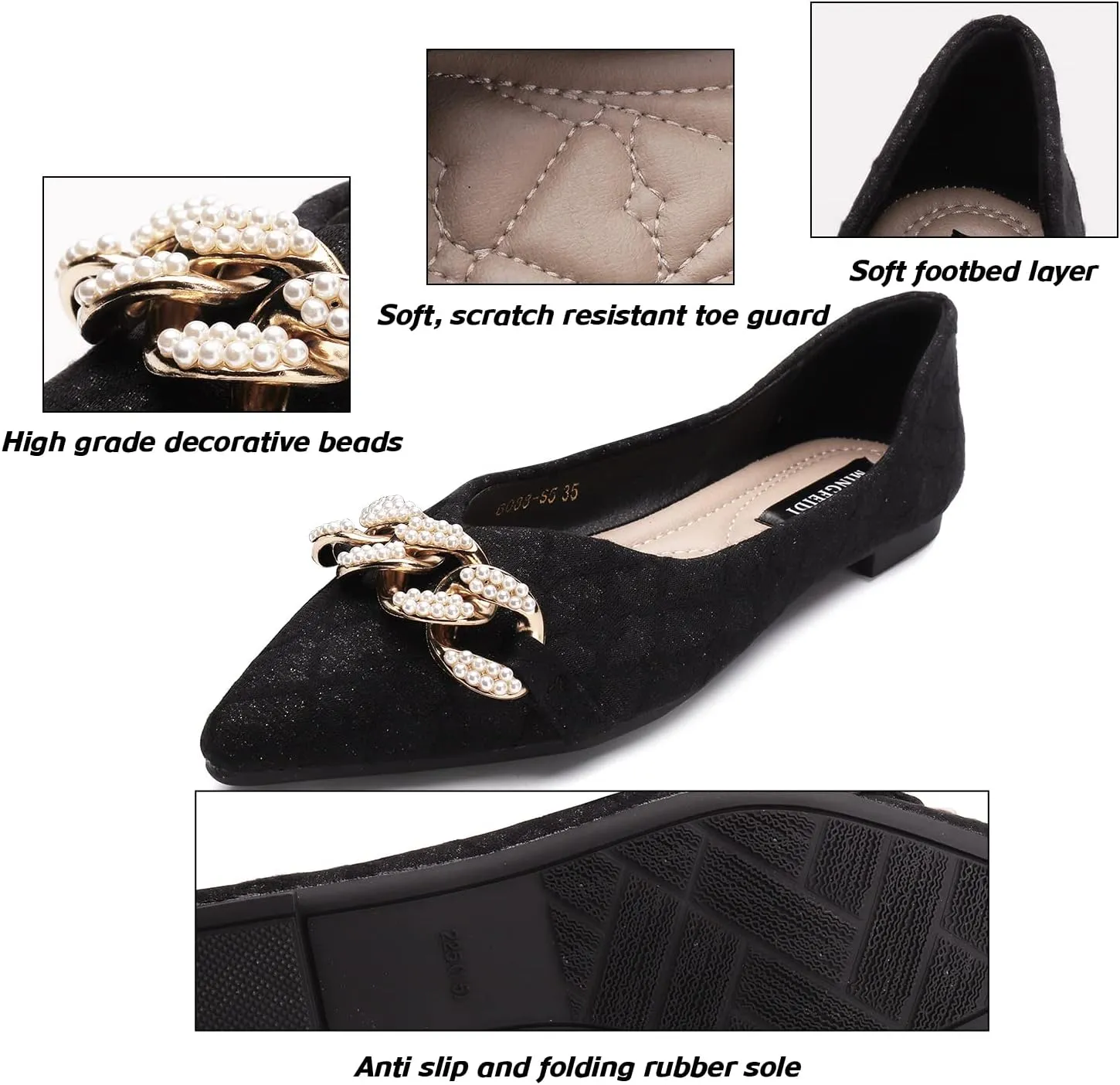 Women's Flats Pearl and Lace Embellished Pointed Toe Dress Shoes Comfortable Women's Flats Women's White Flats