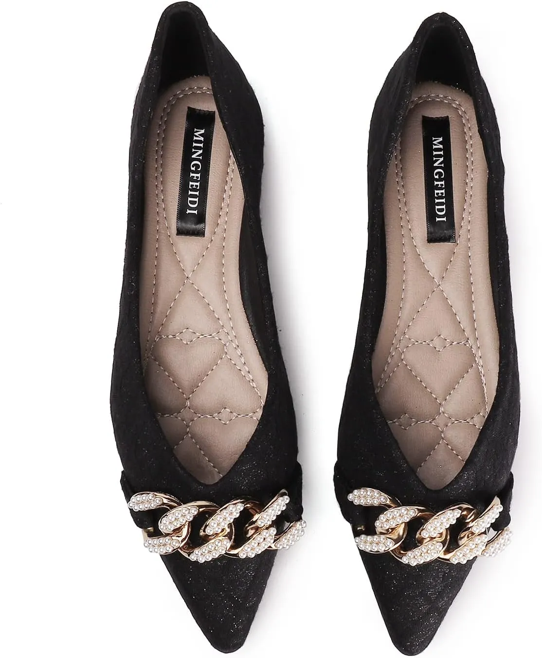 Women's Flats Pearl and Lace Embellished Pointed Toe Dress Shoes Comfortable Women's Flats Women's White Flats