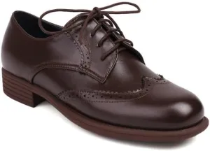 Women's Glossy Lace-Up Square Toe Low Heel Brogue Shoes