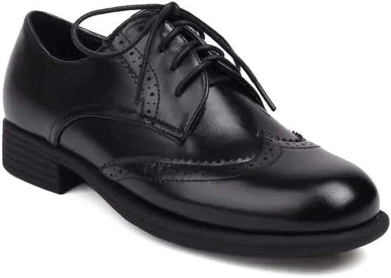 Women's Glossy Lace-Up Square Toe Low Heel Brogue Shoes