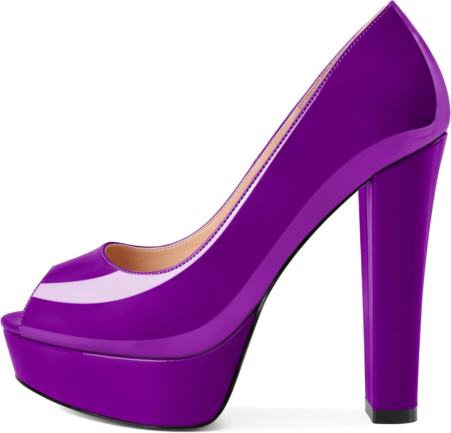 Women's High Heel Pumps Peep Toe Pump for Women Platform High Heels Chunky Block Heeled Shoes Sexy Dance Pumps 5.5 Inch Heel