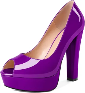 Women's High Heel Pumps Peep Toe Pump for Women Platform High Heels Chunky Block Heeled Shoes Sexy Dance Pumps 5.5 Inch Heel