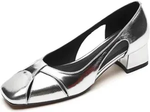 Women's Hollow Thick Heel Square Toe Pumps,Comfortable Slip On Patent Low Block Heel Shoes Outdoor Classic Dress Wedding Office Party Shoes