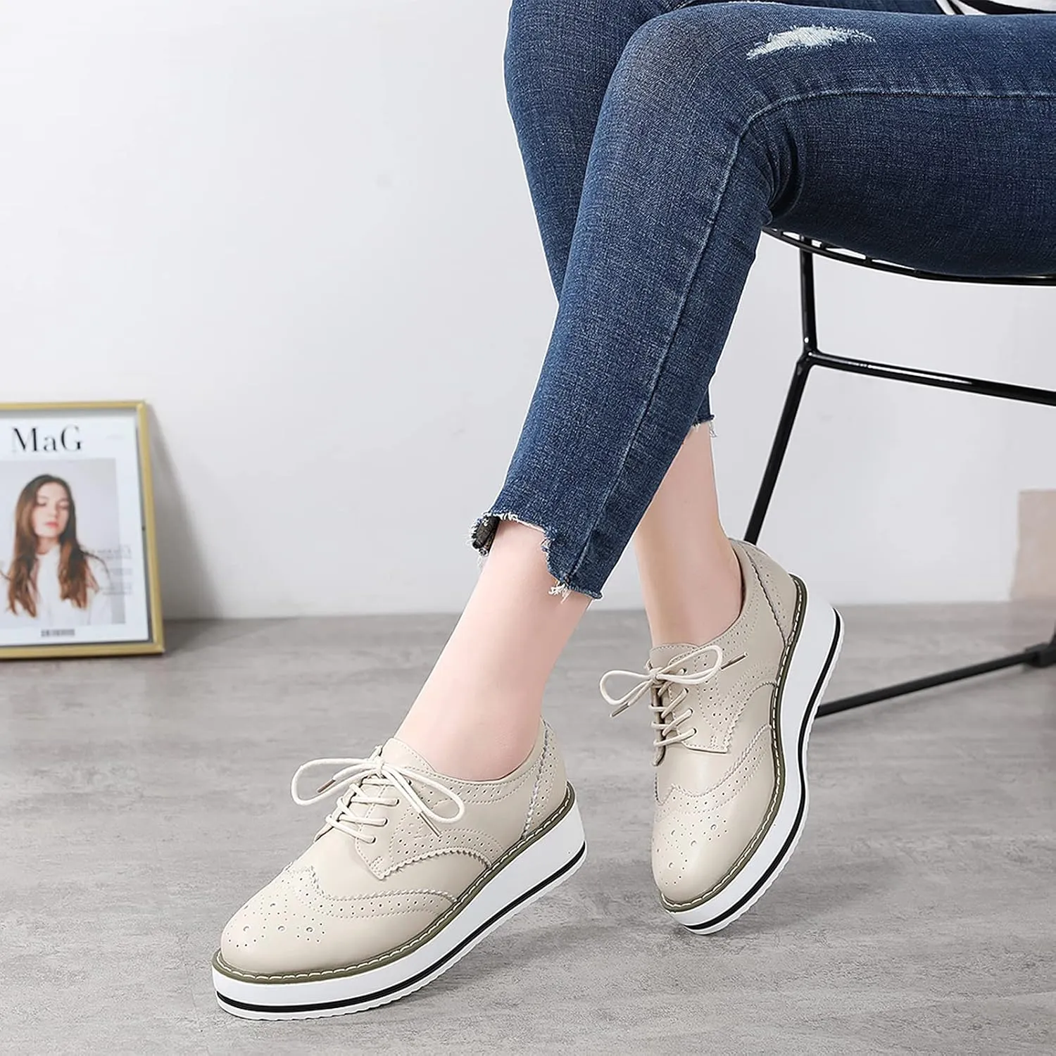 Women's Lace-Up Brogues Platform Creepers Casual Trainers Shoes