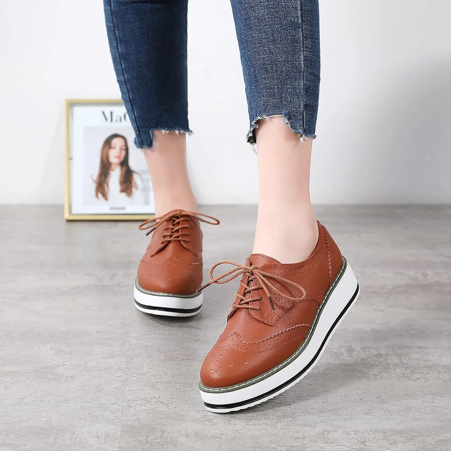 Women's Lace-Up Brogues Platform Creepers Casual Trainers Shoes