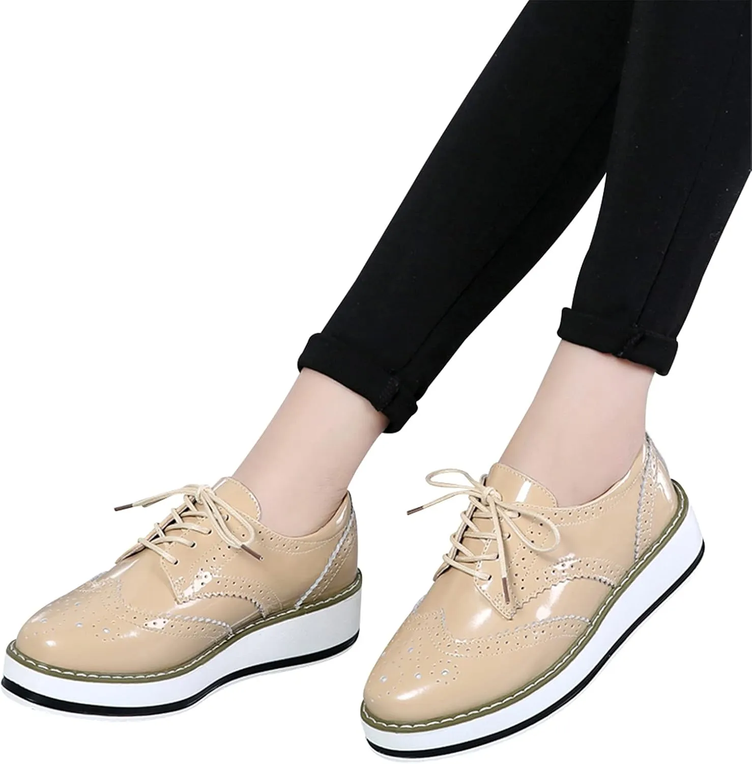 Women's Lace-Up Brogues Platform Creepers Casual Trainers Shoes