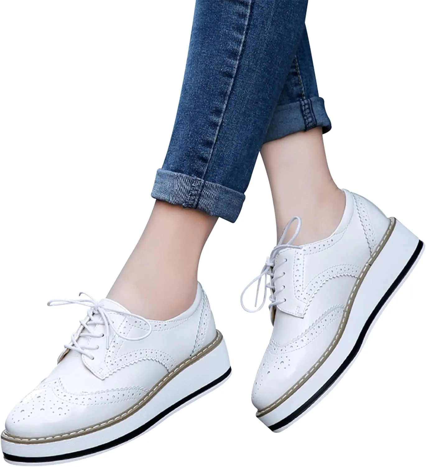 Women's Lace-Up Brogues Platform Creepers Casual Trainers Shoes