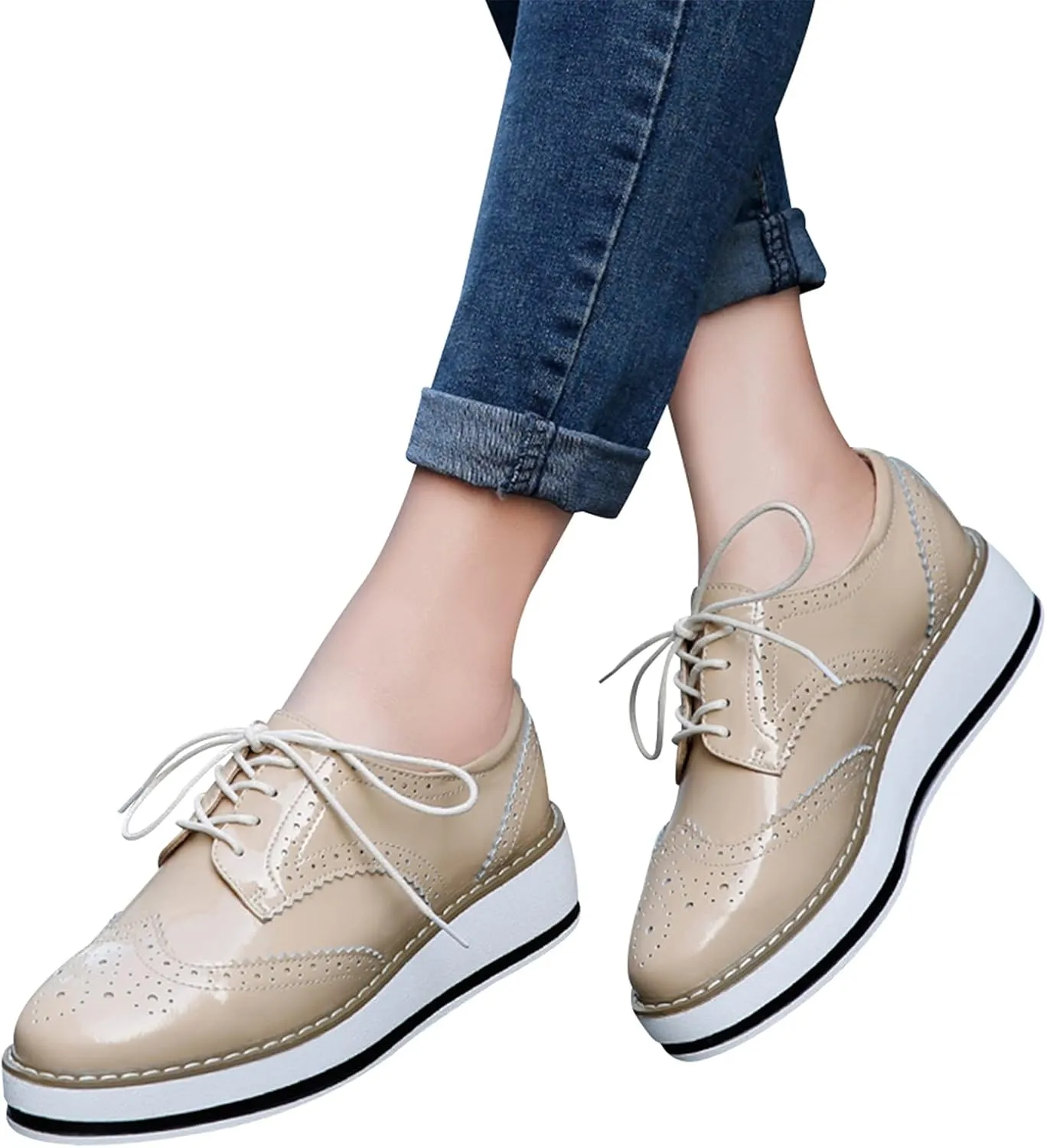 Women's Lace-Up Brogues Platform Creepers Casual Trainers Shoes