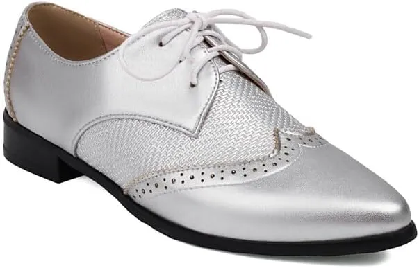 Women's Lace-Up Pointed Toe Square Heel Brogue Shoes