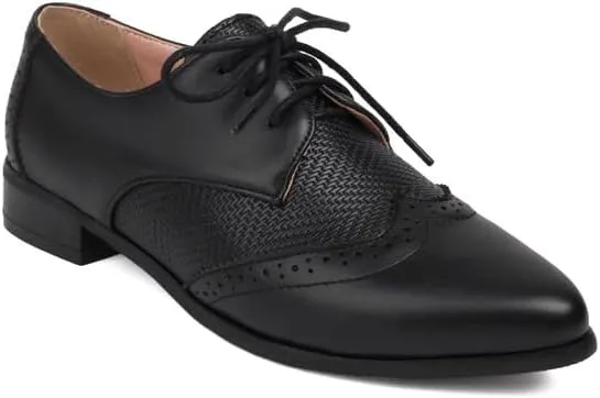 Women's Lace-Up Pointed Toe Square Heel Brogue Shoes