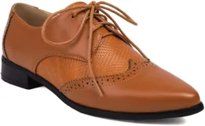 Women's Lace-Up Pointed Toe Square Heel Brogue Shoes
