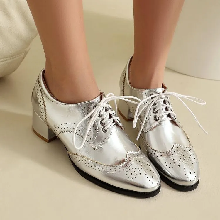 Women's Lace-Up Square Heel Brogue Shoes