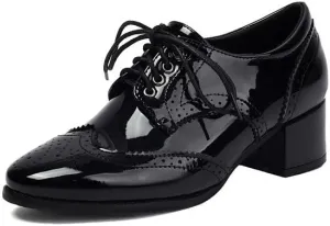 Women's Lace-Up Square Heel Brogue Shoes