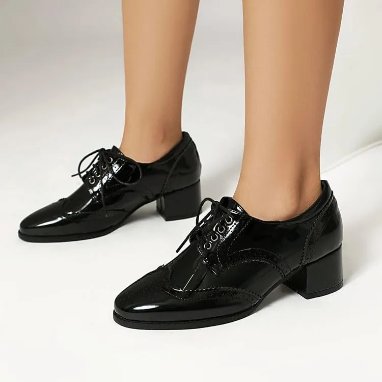 Women's Lace-Up Square Heel Brogue Shoes