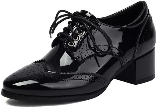 Women's Lace-Up Square Heel Brogue Shoes