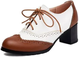 Women's Lace Up Square Heel Oxfords Brogue Shoes