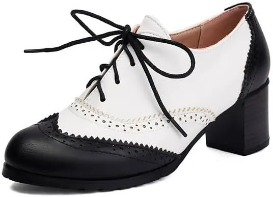 Women's Lace Up Square Heel Oxfords Brogue Shoes