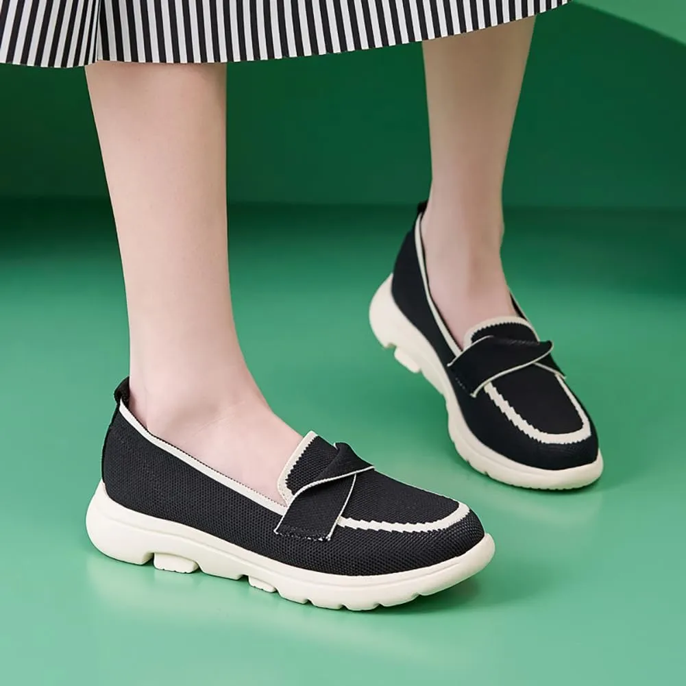 Women's Lightweight Knitted Walking Shoes Thick Sole with Arch Support Knitted Casual Shoes Mesh Hollow One Stirrup Mule Shoes