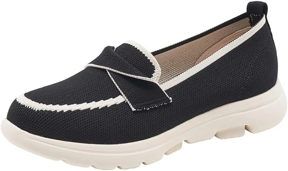 Women's Lightweight Knitted Walking Shoes Thick Sole with Arch Support Knitted Casual Shoes Mesh Hollow One Stirrup Mule Shoes