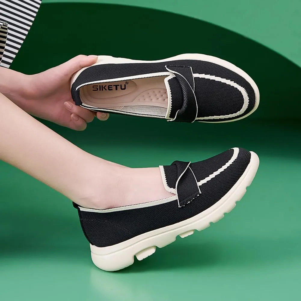 Women's Lightweight Knitted Walking Shoes Thick Sole with Arch Support Knitted Casual Shoes Mesh Hollow One Stirrup Mule Shoes
