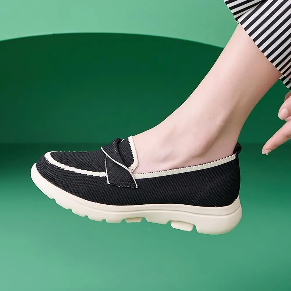 Women's Lightweight Knitted Walking Shoes Thick Sole with Arch Support Knitted Casual Shoes Mesh Hollow One Stirrup Mule Shoes