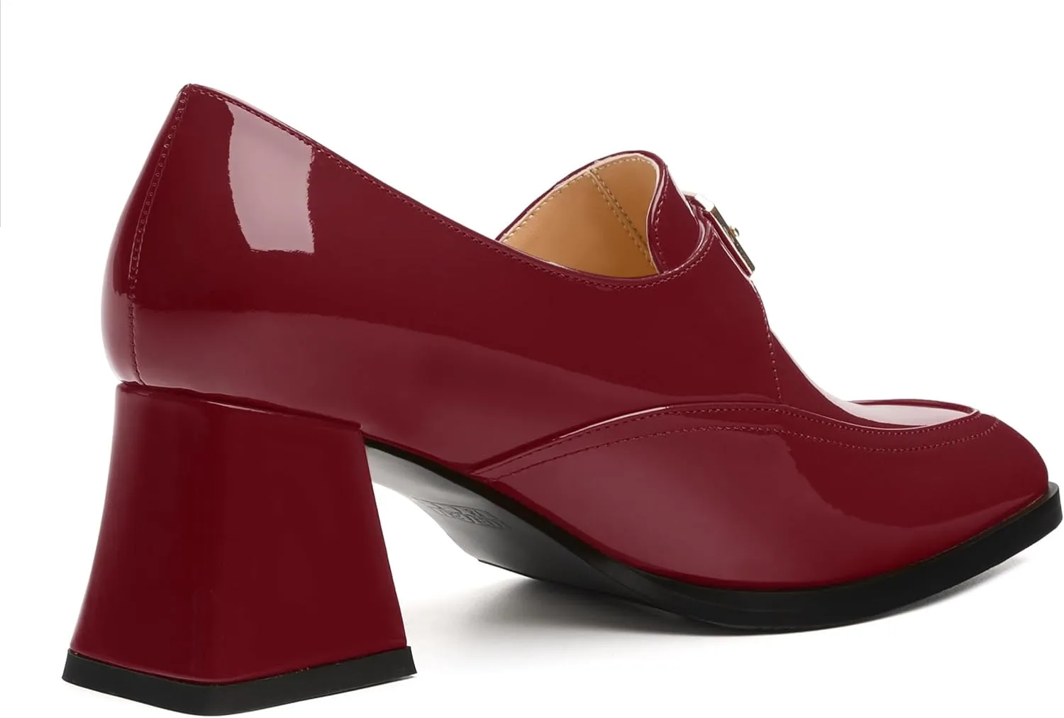 Women's Loafers with Belt Buckle, Fashion Closed Square Toe Chunky Heeled Loafer Shose Comfortable Slip On Solid Dress Shose