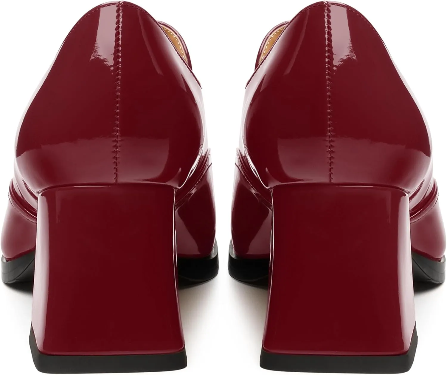 Women's Loafers with Belt Buckle, Fashion Closed Square Toe Chunky Heeled Loafer Shose Comfortable Slip On Solid Dress Shose