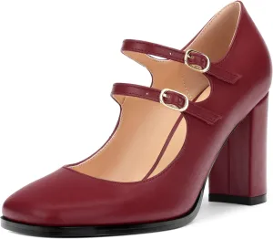 Women's Mary Jane Single Shoes, High Heeled Close Toe Pumps for Women, Comfortable Square Toe Dress Wedding Shoes