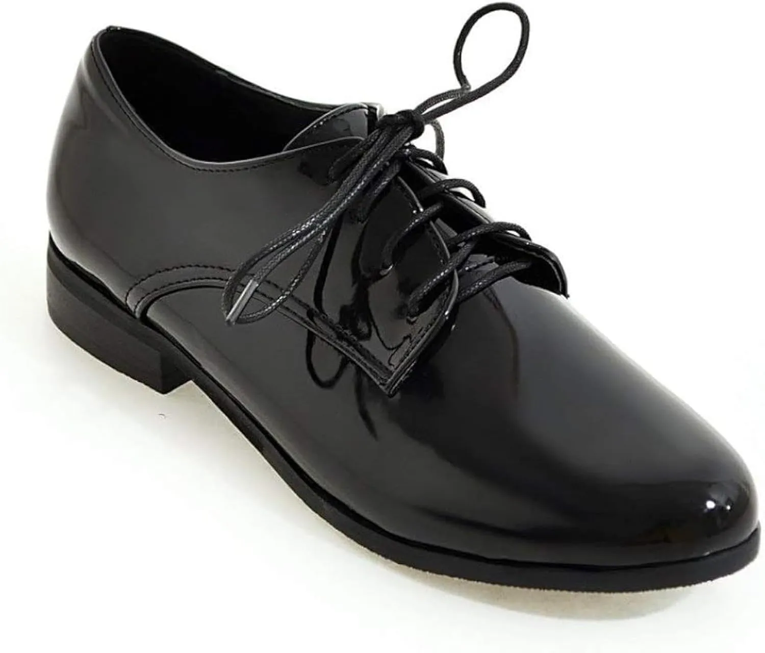 Women's Patented Leather Lace up Oxford Dress with Low Heels and Wingtip Brogue Shoes