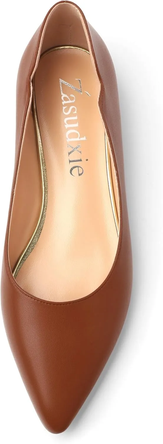 Women's Pointed Toe Ballet Flats Casual Low Heel Pumps V-Shaped Notches Slip On Comfort Dress Party Office Shoes for Women