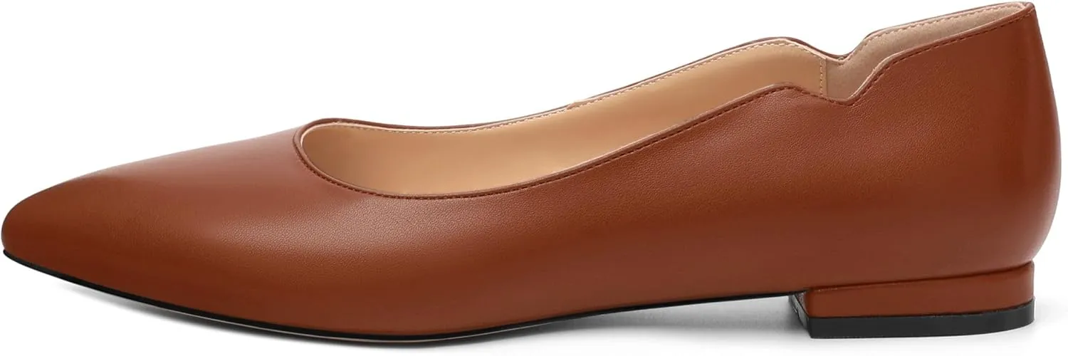 Women's Pointed Toe Ballet Flats Casual Low Heel Pumps V-Shaped Notches Slip On Comfort Dress Party Office Shoes for Women