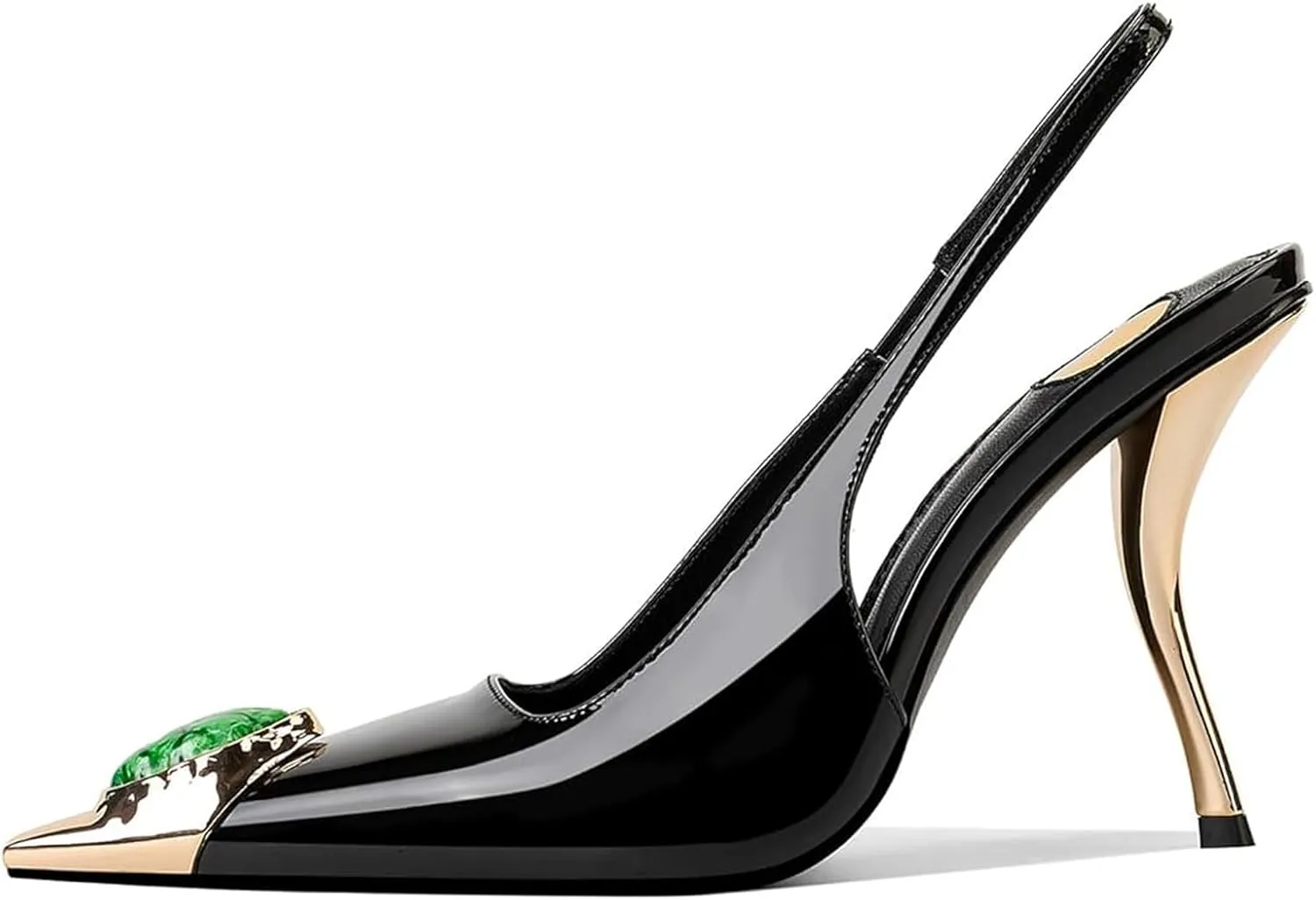 Womens Slingback High Heels Crystal Metal Pointed Closed Toe Stiletto Heeled Sandals Party Wedding Dating Pumps Dress Shoes