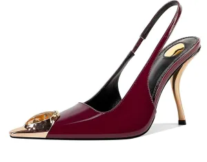 Womens Slingback High Heels Crystal Metal Pointed Closed Toe Stiletto Heeled Sandals Party Wedding Dating Pumps Dress Shoes