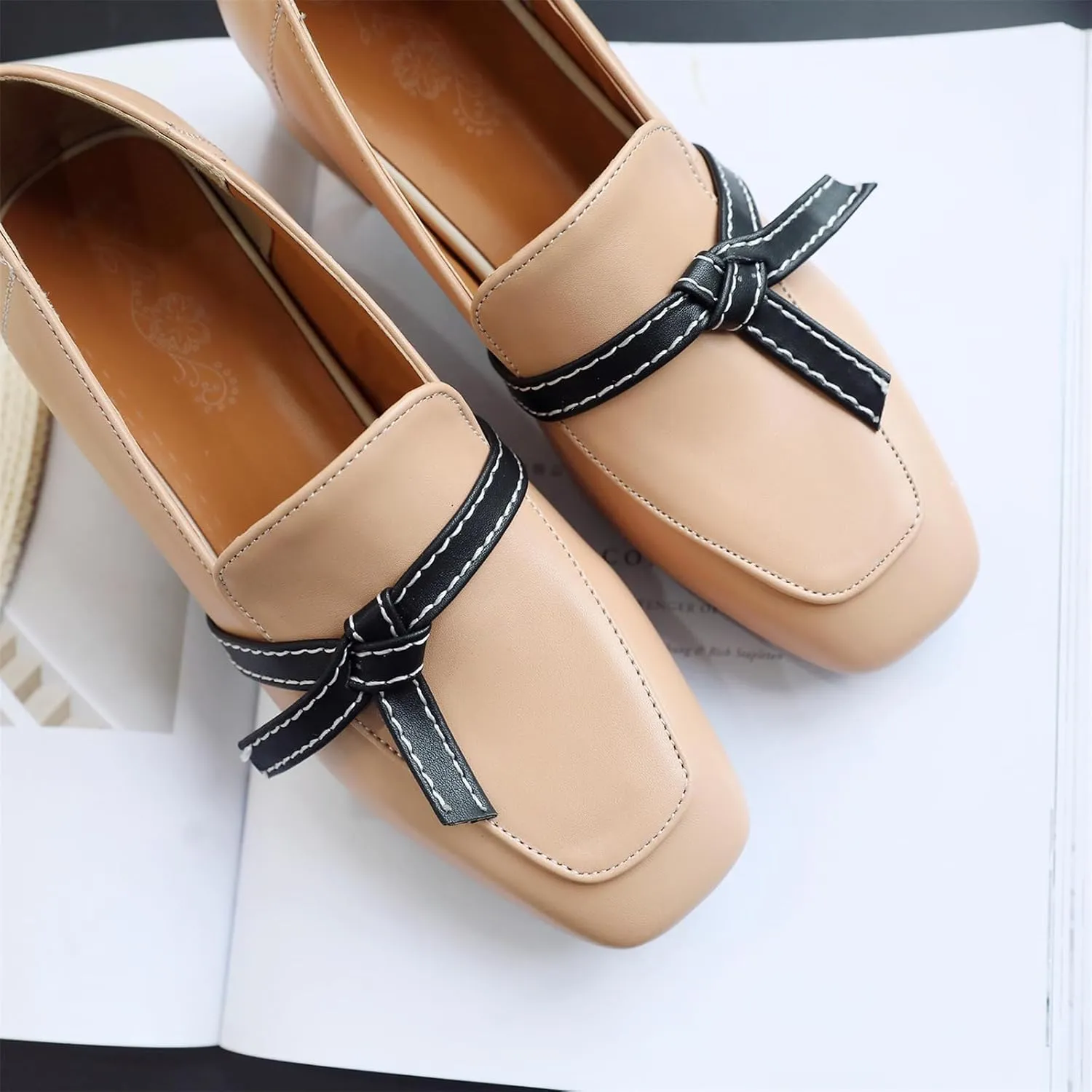 Women's Square Closed Toe Pump Loafers Slip-On Chunky Mid Block Heel Classic Western Work Office Dress Shoes Comfort Business Party Dating Shopping Daily Wear Pumps