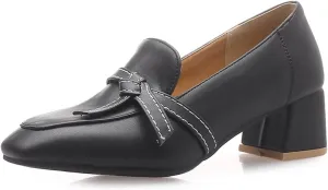 Women's Square Closed Toe Pump Loafers Slip-On Chunky Mid Block Heel Classic Western Work Office Dress Shoes Comfort Business Party Dating Shopping Daily Wear Pumps