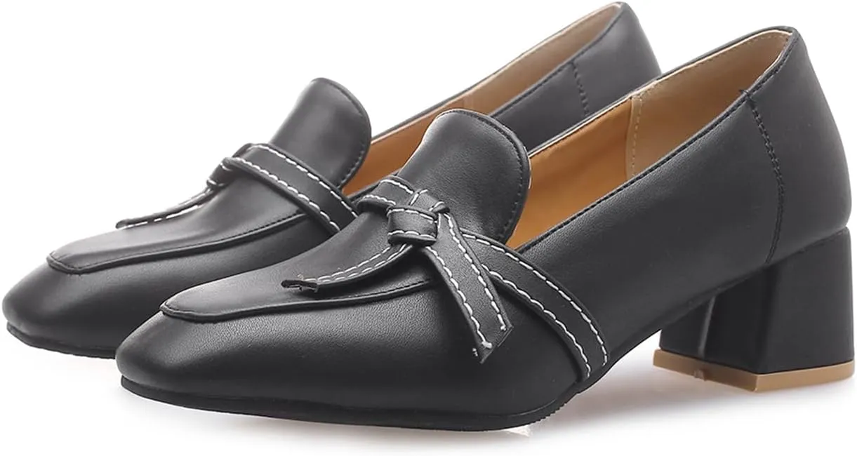 Women's Square Closed Toe Pump Loafers Slip-On Chunky Mid Block Heel Classic Western Work Office Dress Shoes Comfort Business Party Dating Shopping Daily Wear Pumps